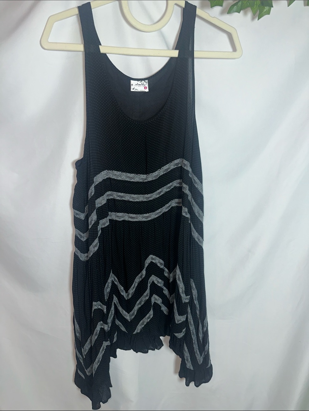 Intimately free people Black Sleeveless Tunic with Gray Chevron Accents